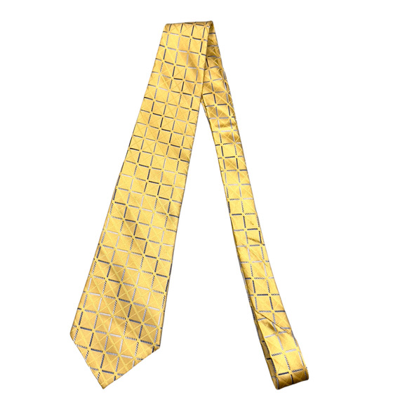 Paul Dione 100% Silk Dress Tie Gold Bold Check Window Pane Pattern 59" 4" - Picture 2 of 10